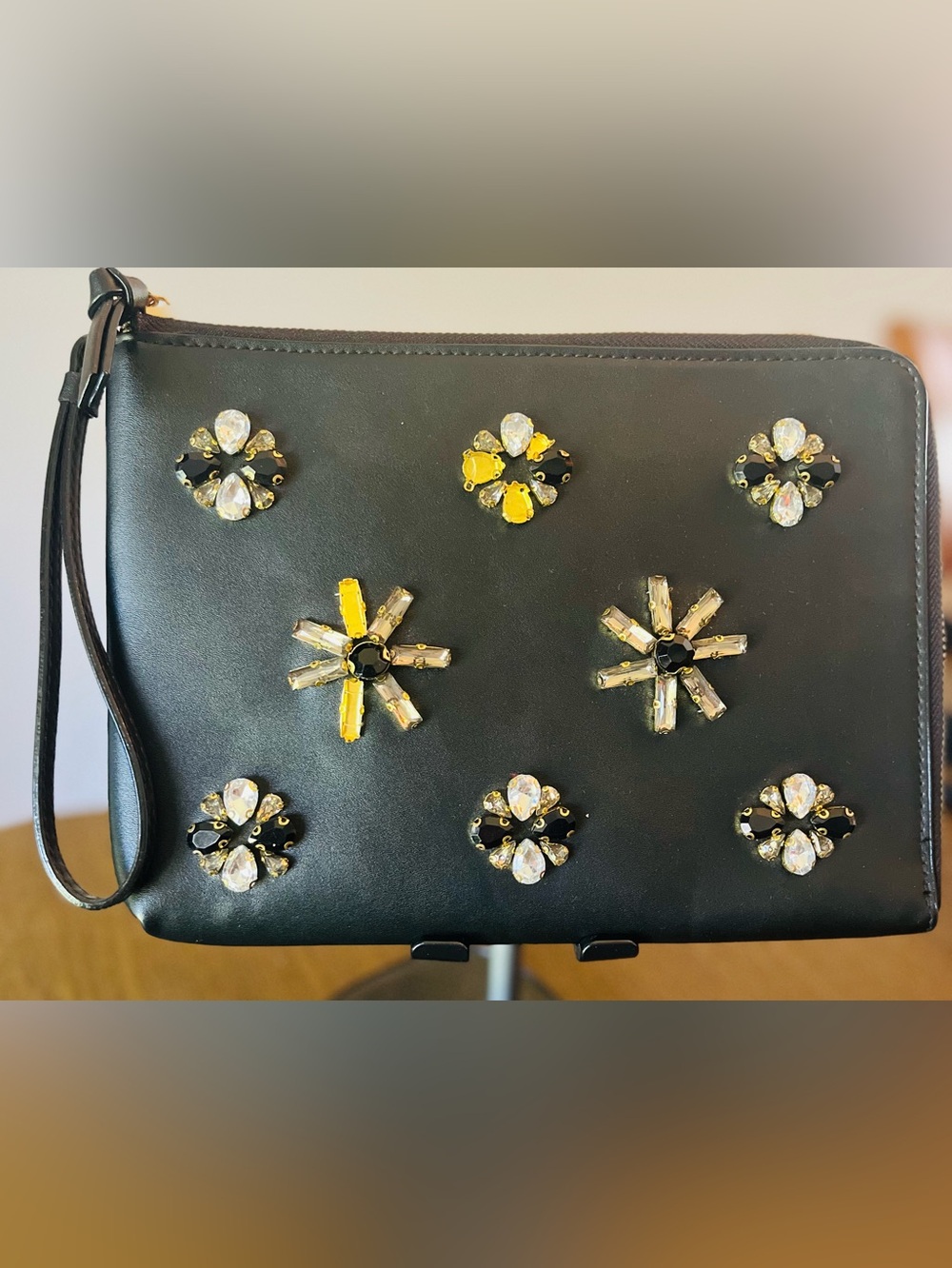 Kate Landry Embellished Wristlet black.